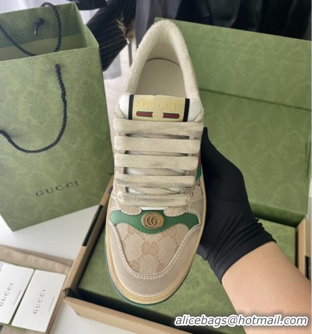 Top Design Gucci Screener Sneaker in Beige Canvas and Suede Green 122382