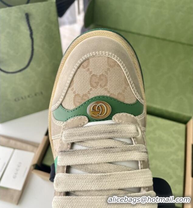 Top Design Gucci Screener Sneaker in Beige Canvas and Suede Green 122382