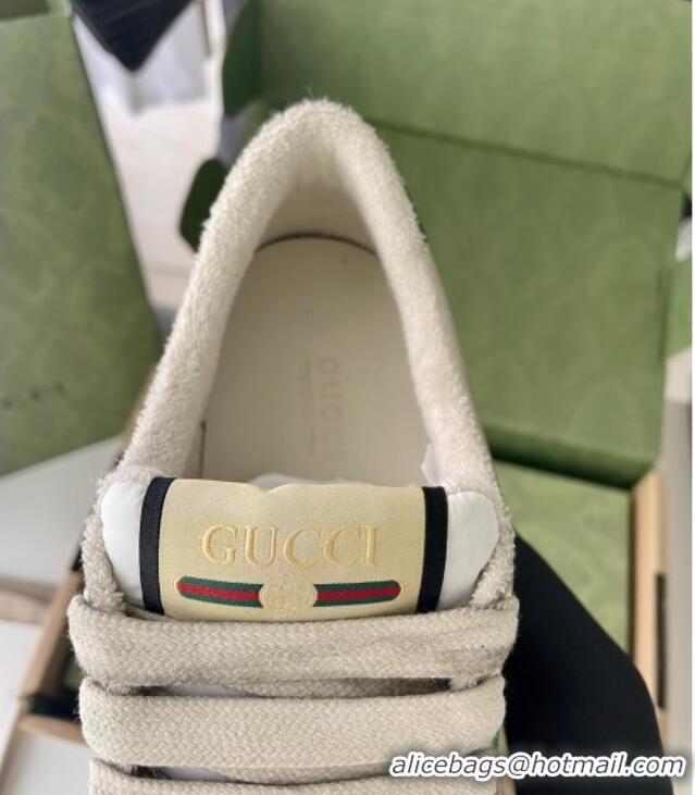 Top Design Gucci Screener Sneaker in Beige Canvas and Suede Green 122382