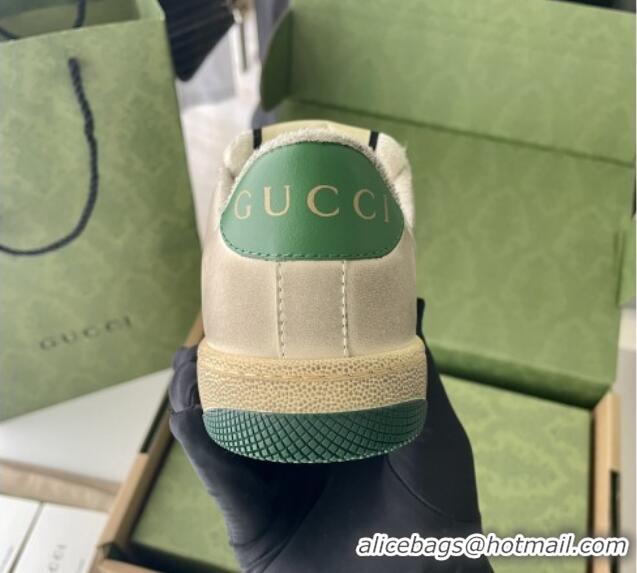 Top Design Gucci Screener Sneaker in Beige Canvas and Suede Green 122382