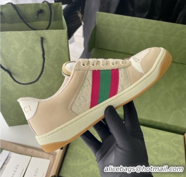 Sophisticated Gucci Screener Sneaker in White and Silver GG Lame Beige/White 122383