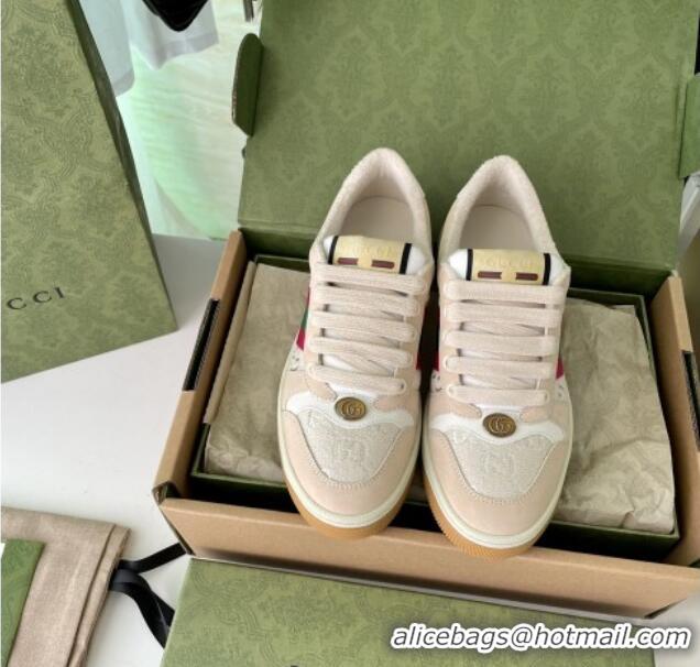 Sophisticated Gucci Screener Sneaker in White and Silver GG Lame Beige/White 122383