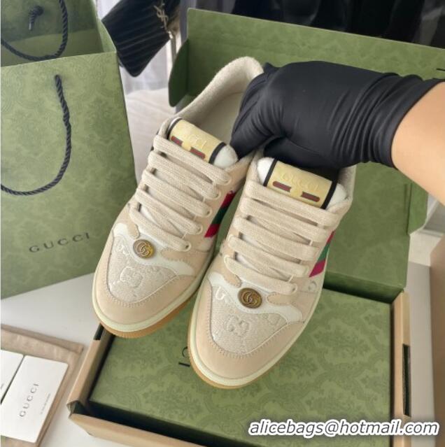 Sophisticated Gucci Screener Sneaker in White and Silver GG Lame Beige/White 122383