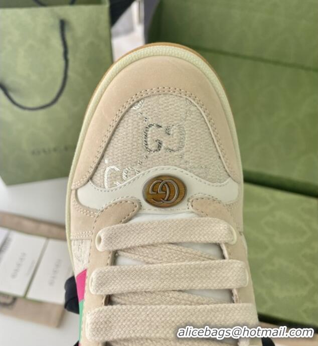 Sophisticated Gucci Screener Sneaker in White and Silver GG Lame Beige/White 122383