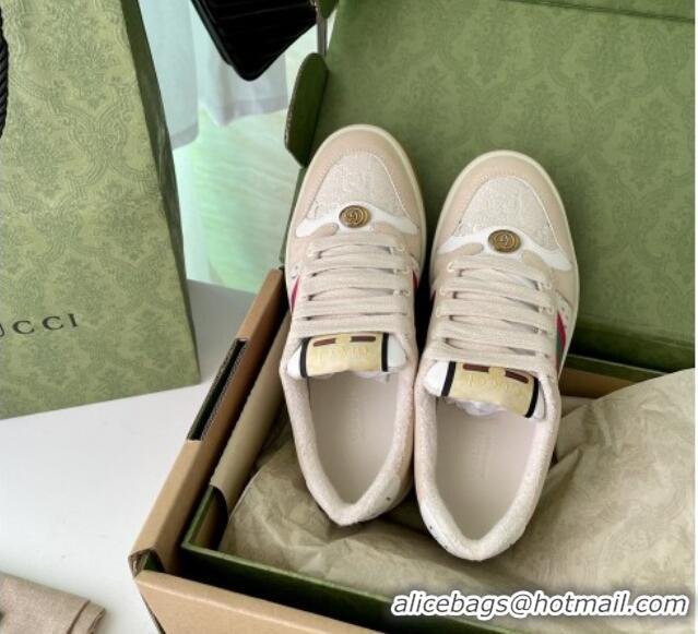 Sophisticated Gucci Screener Sneaker in White and Silver GG Lame Beige/White 122383