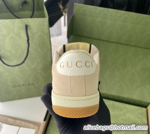 Sophisticated Gucci Screener Sneaker in White and Silver GG Lame Beige/White 122383