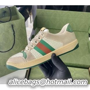 Stylish Gucci Screener Sneaker in Perforated Leather Green 122384