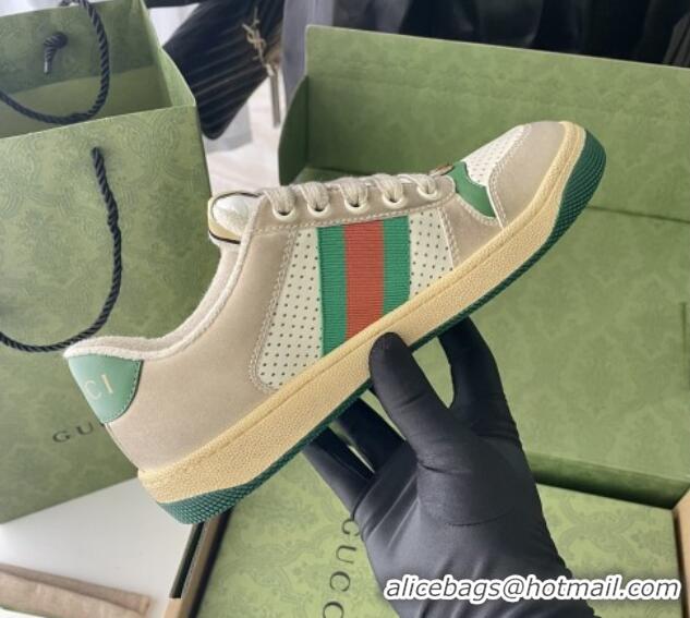 Stylish Gucci Screener Sneaker in Perforated Leather Green 122384