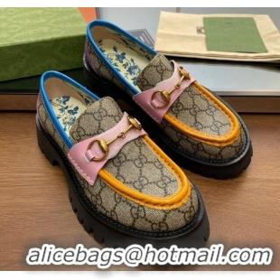 Low Price Gucci GG Lug Sole Loafers in Beige GG Canvas Multicolour 122385