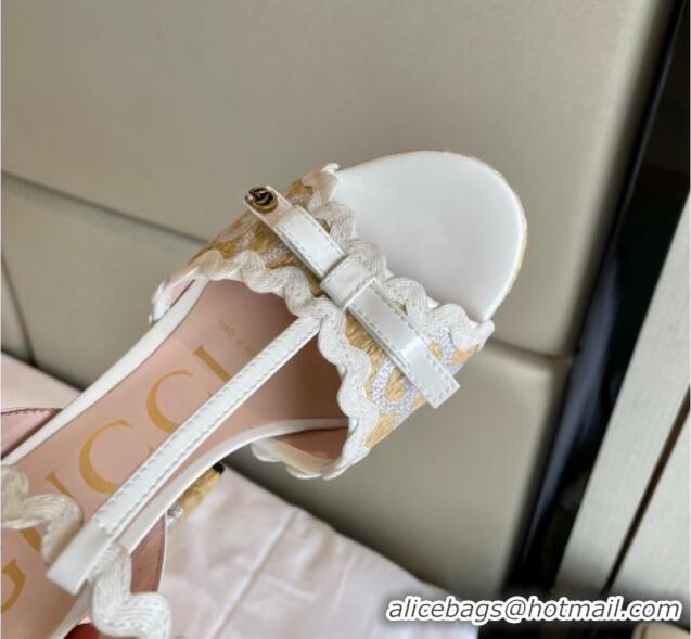 Purchase Gucci Wave Raffia and Patent Leather Platform Sandals with Bow 12cm White 2261143