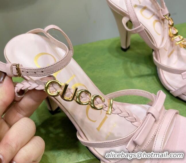 Discount Gucci Isa Leather High Heel Sandals 9cm with GUCCI Strap Pink 122901