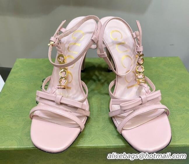 Discount Gucci Isa Leather High Heel Sandals 9cm with GUCCI Strap Pink 122901