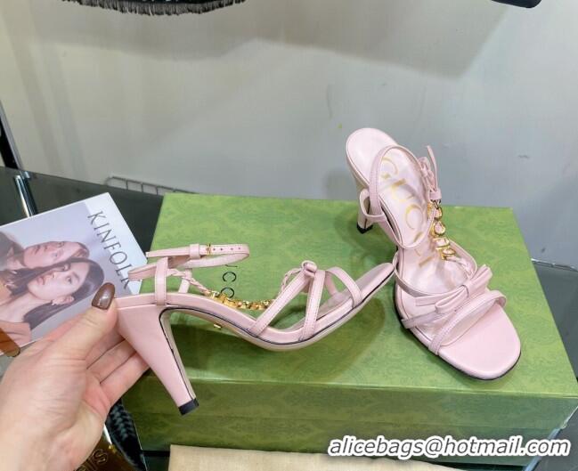 Discount Gucci Isa Leather High Heel Sandals 9cm with GUCCI Strap Pink 122901