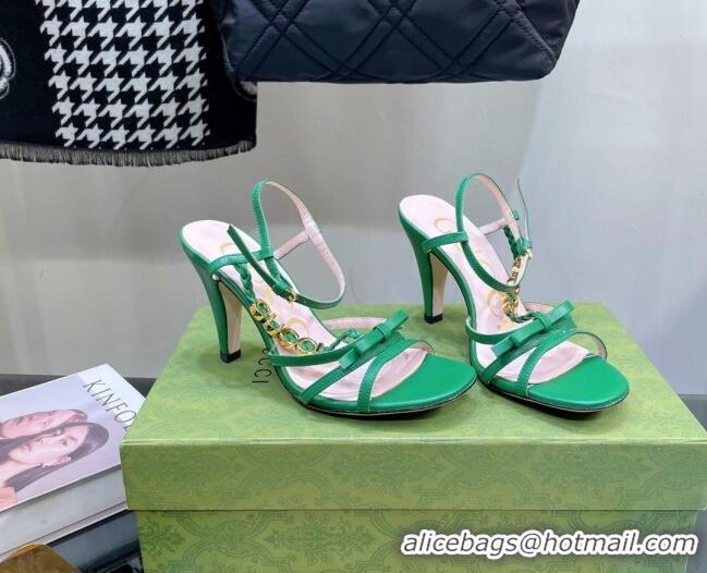 Stylish Gucci Isa Leather High Heel Sandals 9cm with GUCCI Strap Green 122902