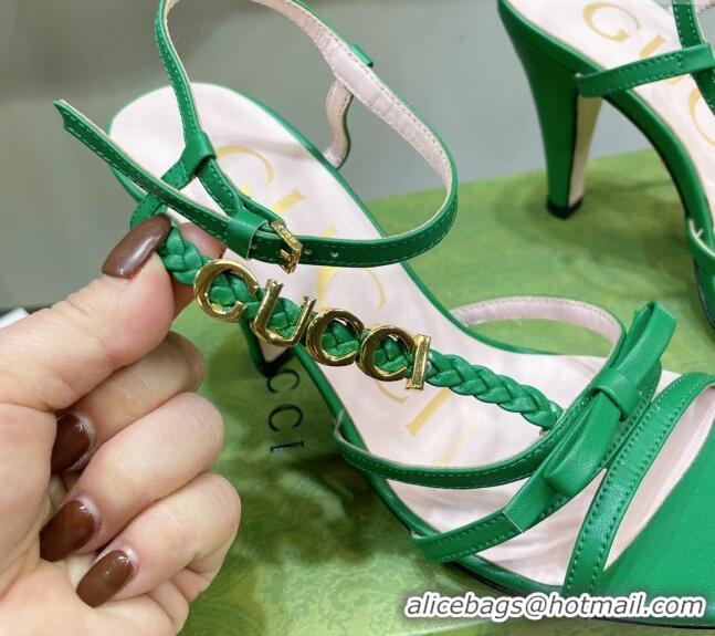 Stylish Gucci Isa Leather High Heel Sandals 9cm with GUCCI Strap Green 122902