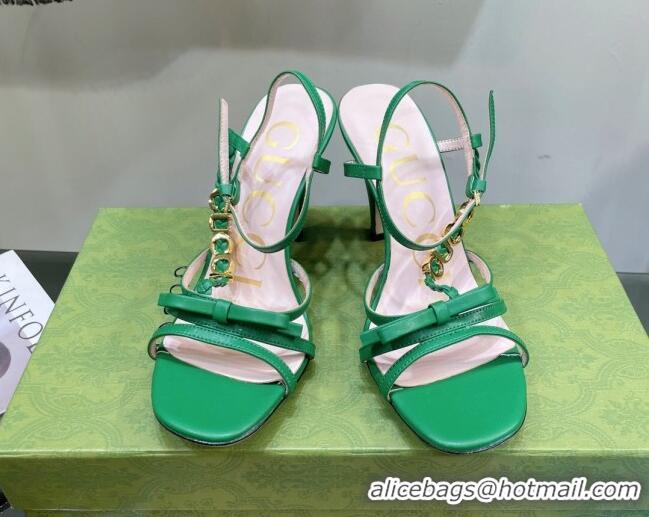 Stylish Gucci Isa Leather High Heel Sandals 9cm with GUCCI Strap Green 122902