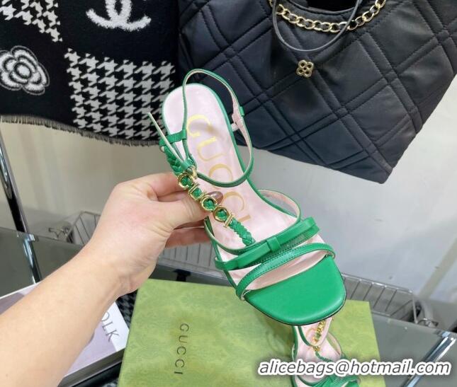 Stylish Gucci Isa Leather High Heel Sandals 9cm with GUCCI Strap Green 122902