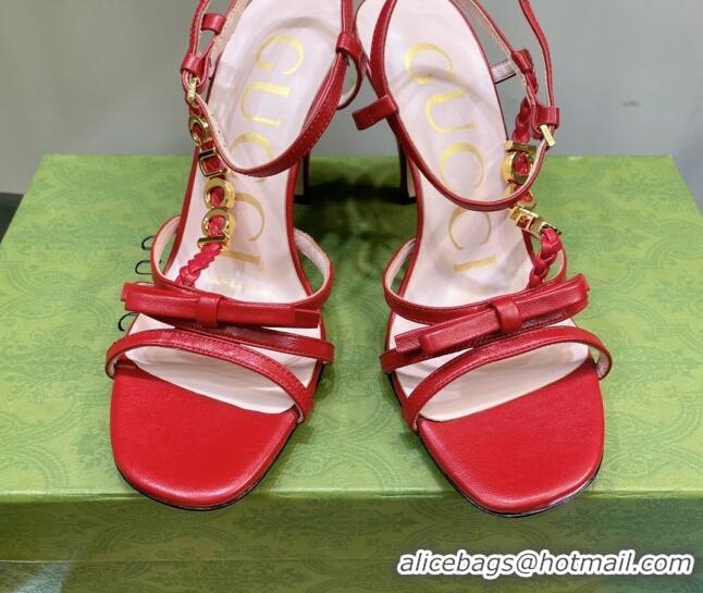 Best Price Gucci Isa Leather High Heel Sandals 9cm with GUCCI Strap Red 122908