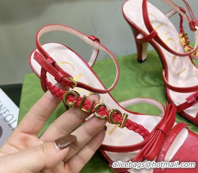 Best Price Gucci Isa Leather High Heel Sandals 9cm with GUCCI Strap Red 122908