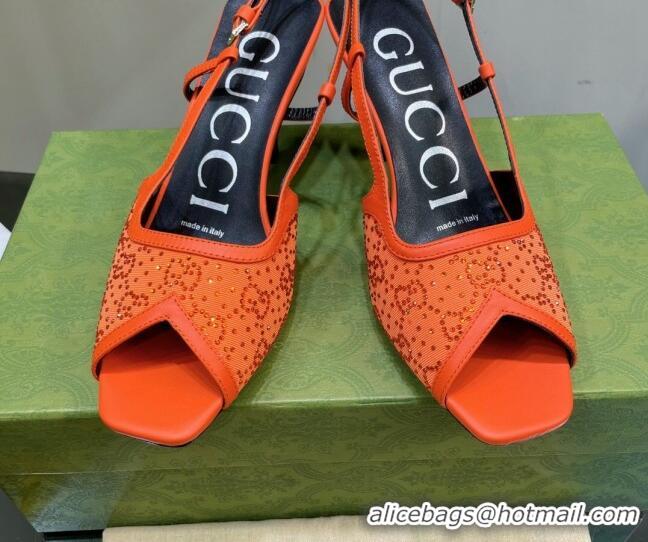 Discount Gucci Fabric Medium Heel Sandals with Crystal GG 7.5cm Orange 122909