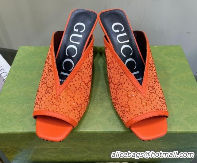 Top Grade Gucci Fabric Heel Slide Sandals with Crystal GG 7.5cm Orange 122914