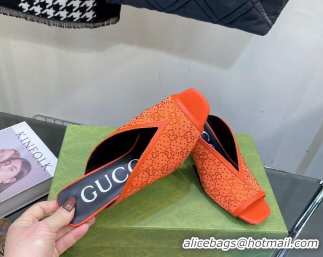 Top Grade Gucci Fabric Heel Slide Sandals with Crystal GG 7.5cm Orange 122914