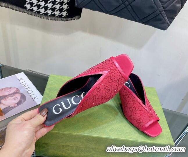 Good Product Gucci Fabric Heel Slide Sandals with Crystal GG 7.5cm Red 122915