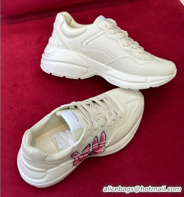 Grade Quality Gucci Rhyton Leather Sneakers White/Pink 2023 Year of the Rabbit 012972