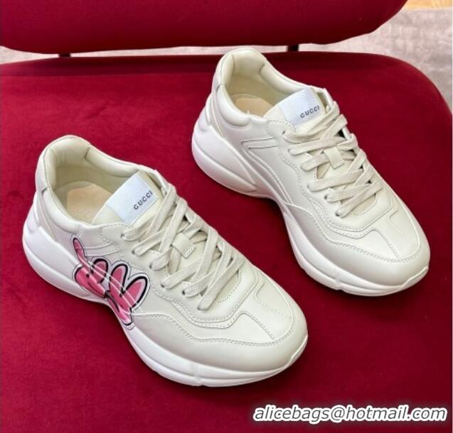 Grade Quality Gucci Rhyton Leather Sneakers White/Pink 2023 Year of the Rabbit 012972