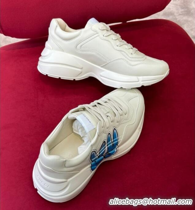 Classic Hot Gucci Rhyton Leather Sneakers White/Blue 2023 Year of the Rabbit 012974