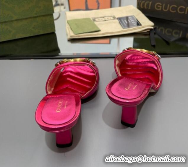 Good Looking Gucci Calfskin Heel Slide Sandals with Crystal Charm 7.5cm Pink 013003