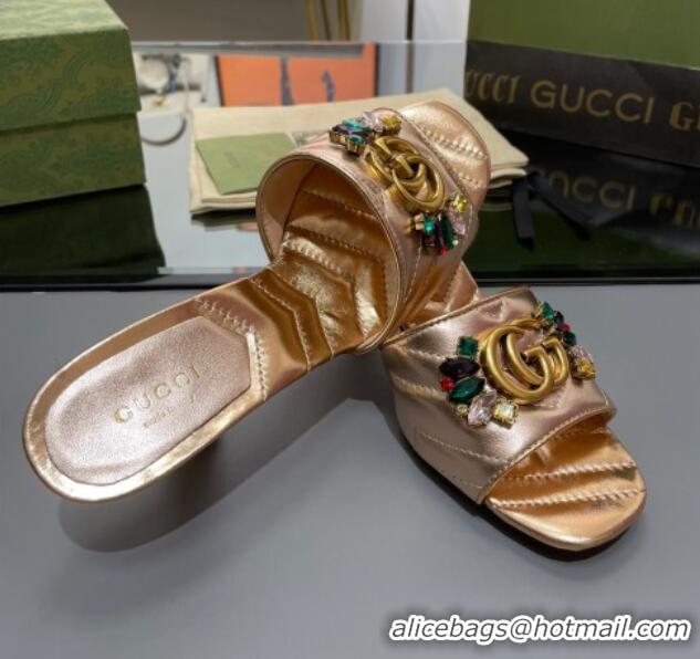 Best Price Gucci Calfskin Heel Slide Sandals with Crystal Charm 7.5cm Gold 013005