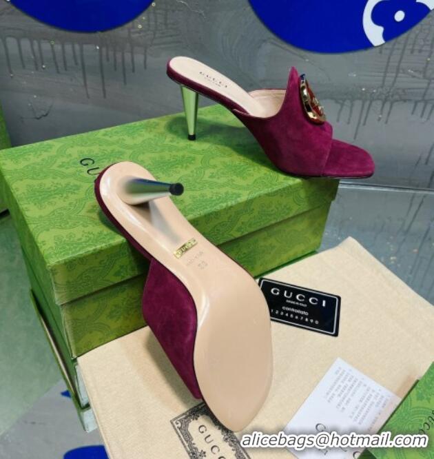 Popular Style Gucci Blondie Suede Heel Slide Sandals with Interlocking G 7.5cm Purple 013008