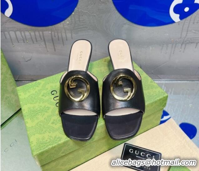 Purchase Gucci Blondie Leather Heel Slide Sandals with Interlocking G 7.5cm Black 013009