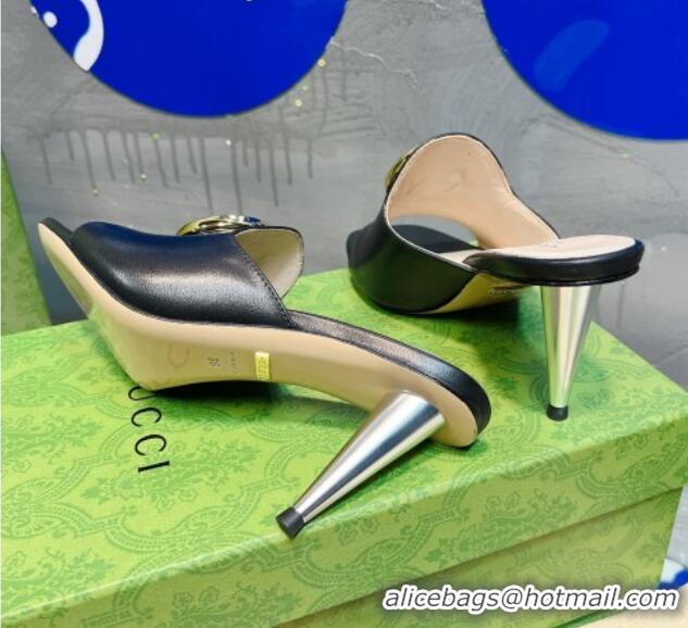 Purchase Gucci Blondie Leather Heel Slide Sandals with Interlocking G 7.5cm Black 013009