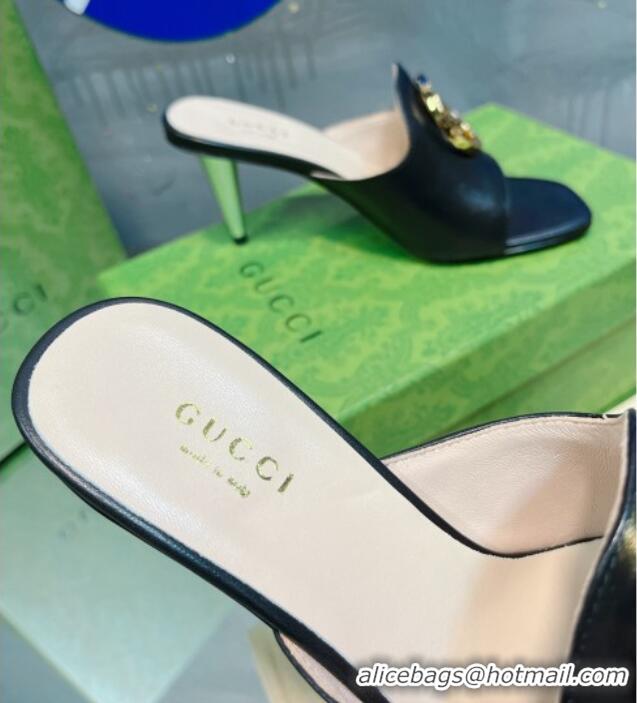 Purchase Gucci Blondie Leather Heel Slide Sandals with Interlocking G 7.5cm Black 013009