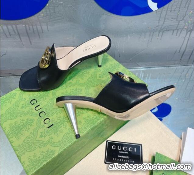 Purchase Gucci Blondie Leather Heel Slide Sandals with Interlocking G 7.5cm Black 013009