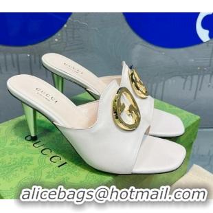 Sumptuous Gucci Blondie Leather Heel Slide Sandals with Interlocking G 7.5cm White 013010