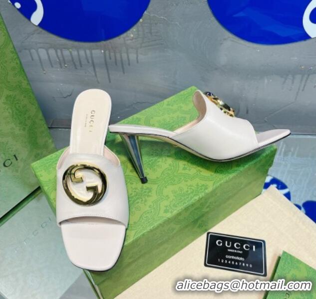 Sumptuous Gucci Blondie Leather Heel Slide Sandals with Interlocking G 7.5cm White 013010