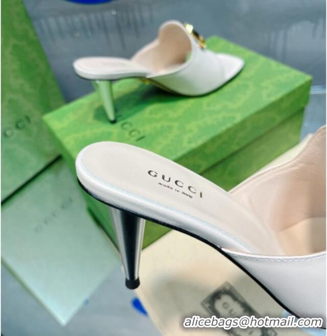 Sumptuous Gucci Blondie Leather Heel Slide Sandals with Interlocking G 7.5cm White 013010