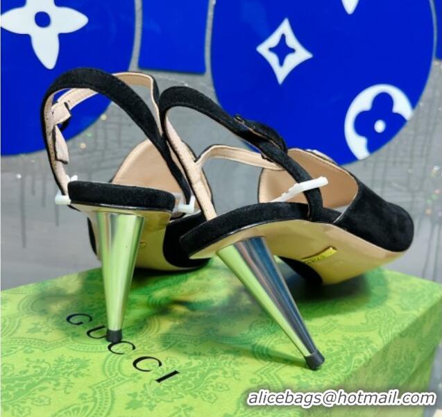 Discount Fashion Gucci Blondie Suede Heeled Sandals with Interlocking G 7.5cm Black 013012