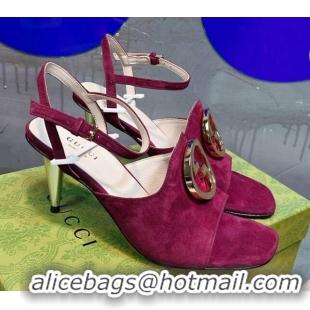 Perfect Gucci Blondie Suede Heeled Sandals with Interlocking G 7.5cm Purple 013015