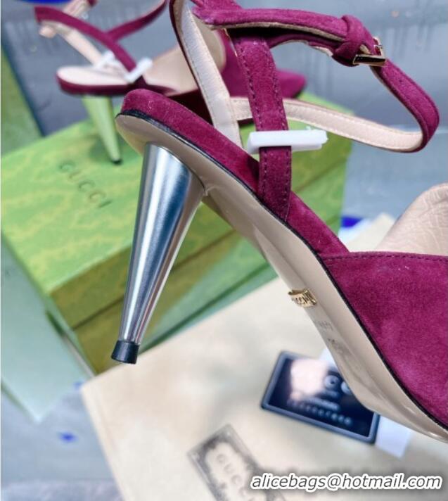 Perfect Gucci Blondie Suede Heeled Sandals with Interlocking G 7.5cm Purple 013015