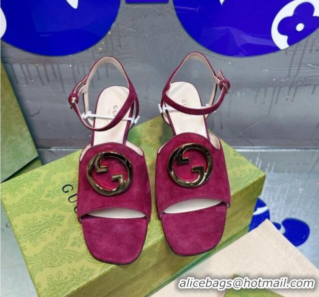 Perfect Gucci Blondie Suede Heeled Sandals with Interlocking G 7.5cm Purple 013015