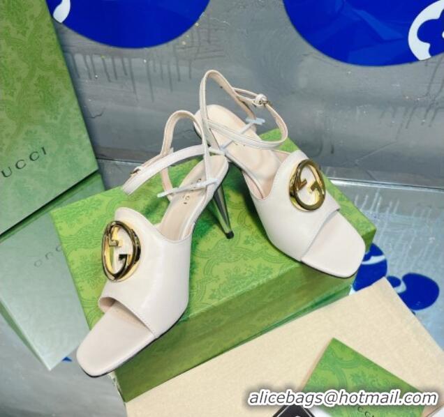 Top Grade Gucci Blondie Leather Heeled Sandals with Interlocking G 7.5cm White 013016