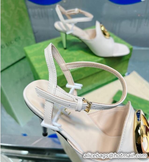 Top Grade Gucci Blondie Leather Heeled Sandals with Interlocking G 7.5cm White 013016