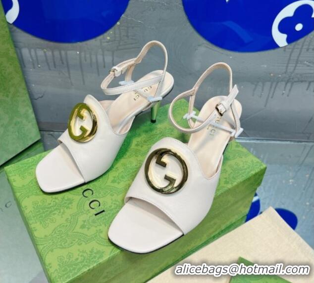 Top Grade Gucci Blondie Leather Heeled Sandals with Interlocking G 7.5cm White 013016