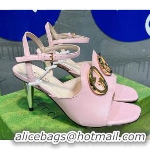 Crafted Gucci Blondie Leather Heeled Sandals with Interlocking G 7.5cm Light Pink 013017