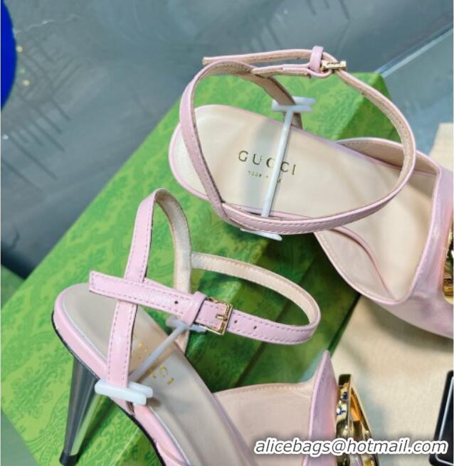 Crafted Gucci Blondie Leather Heeled Sandals with Interlocking G 7.5cm Light Pink 013017