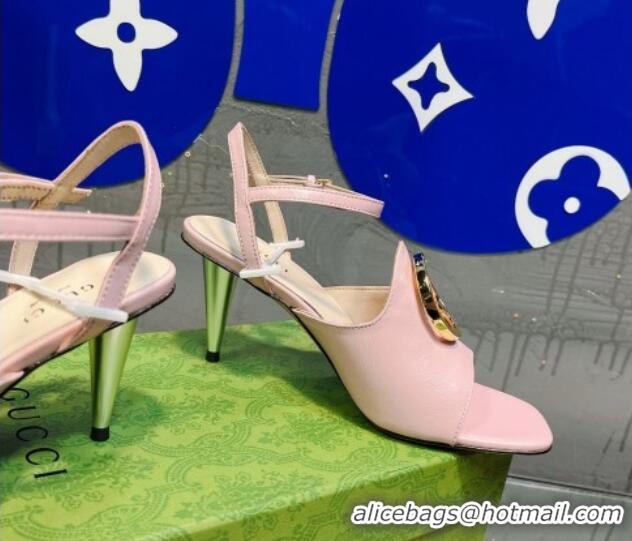 Crafted Gucci Blondie Leather Heeled Sandals with Interlocking G 7.5cm Light Pink 013017